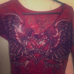 Sinful sparkly red winged long sleeve shirt